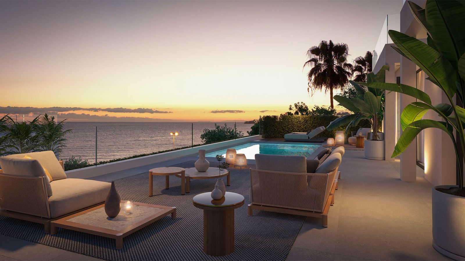 02 luxury villa poolside sunset